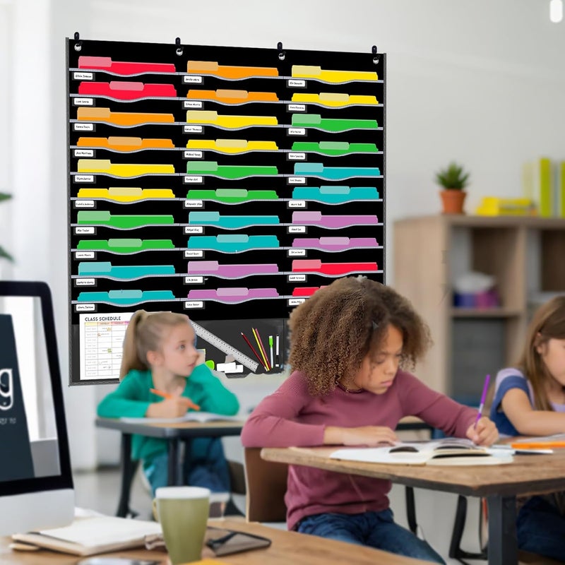 ALSLEA 33 Pockets Hanging Wall File Organizer for Legal/Letter Size Paper, Over the Door Organizer, 47½" x 45½" Pocket Chart for Classroom, Office, Warehouse, Home Use with 36 Name Tags & 8 Hooks - Image 5